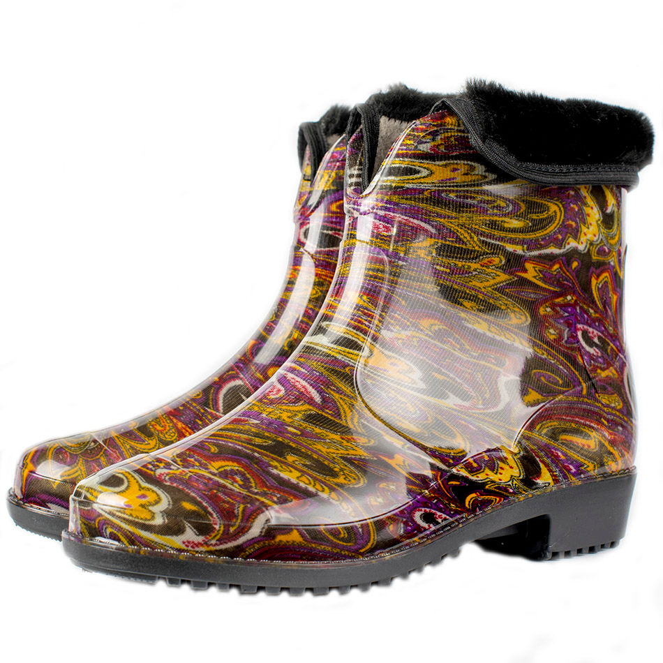 Полусапожки женские ПВХ разноцветные, утепленные