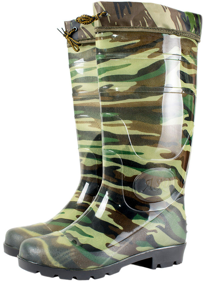Сапоги мужские ПВХ высокие камуфлированные с надставкой, утепленные