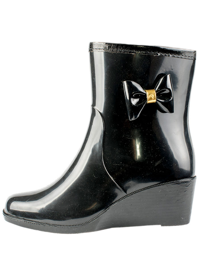 Полусапожки женские ПВХ однотонные на танкетке с бантом, на молнии, утепленные