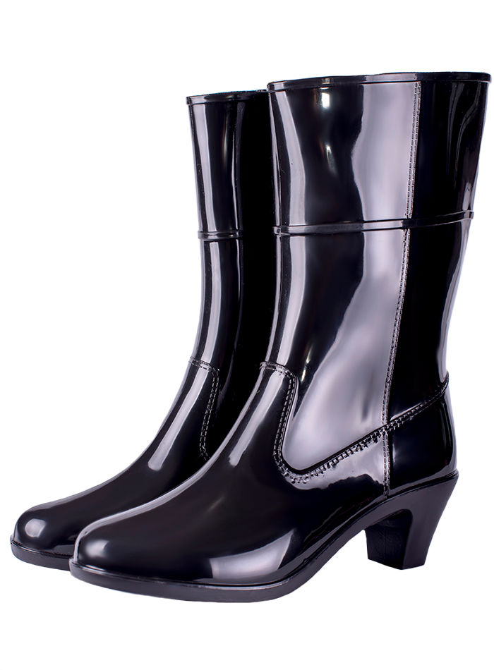 Сапоги женские ПВХ однотонные, на каблуке, утепленные