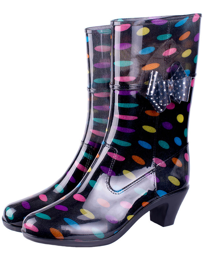 Сапоги женские ПВХ разноцветные на каблуке, утепленные