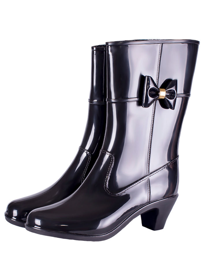 Сапоги женские ПВХ однотонные с бантом, утепленные