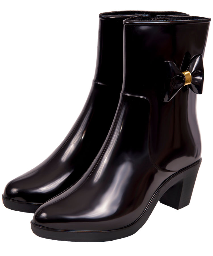 Полусапожки женские ПВХ однотонные на молнии  с бантом, утепленные