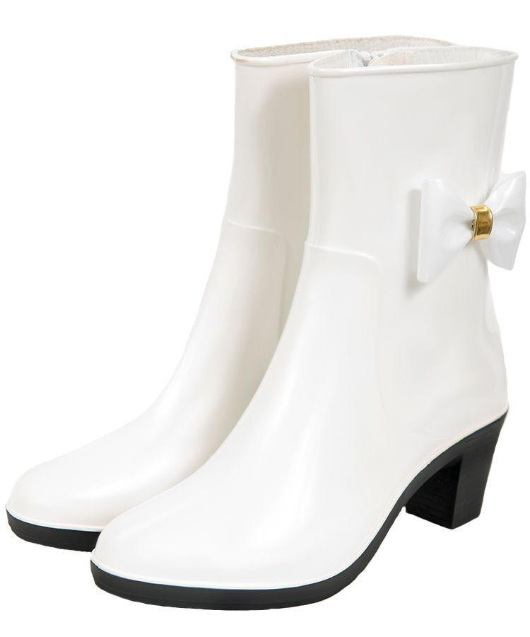 Полусапожки женские ПВХ однотонные на молнии  с бантом, утепленные