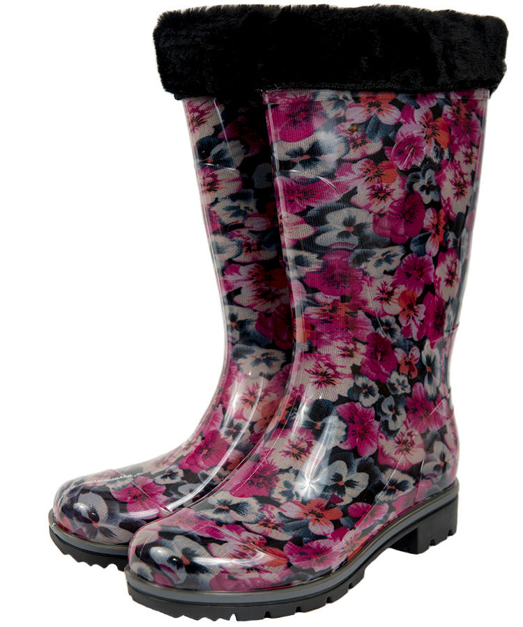 Сапоги женские ПВХ разноцветные с 2-х цветной подошвой, утепленные