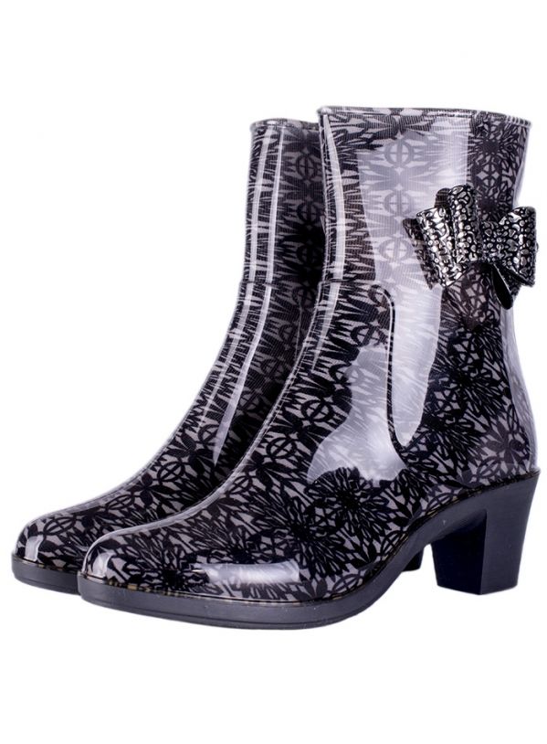 Полусапожки женские ПВХ разноцветные на молнии, с бантом,  утепленные