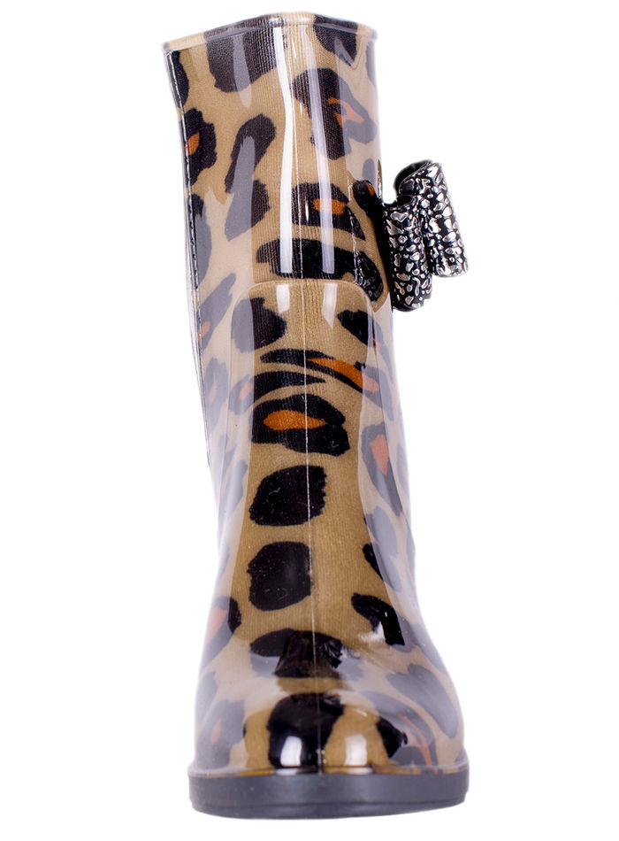 Полусапожки женские ПВХ разноцветные на молнии, с бантом,  утепленные