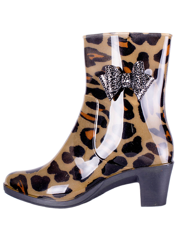 Полусапожки женские ПВХ разноцветные на молнии, с бантом,  утепленные