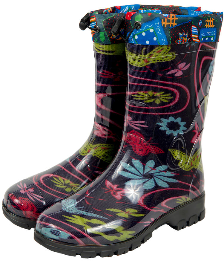 Сапоги детские ПВХ разноцветные с текстильной надставкой, с фиксатором, утепленные