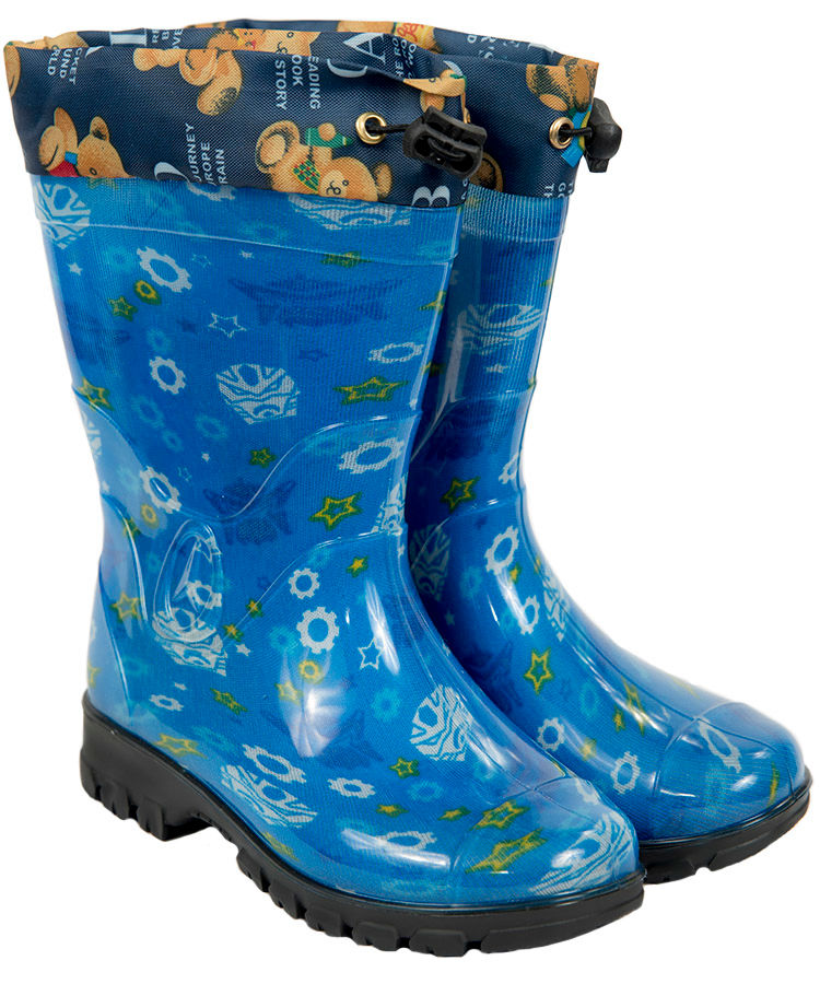 Сапоги детские ПВХ разноцветные с текстильной надставкой, с фиксатором, утепленные