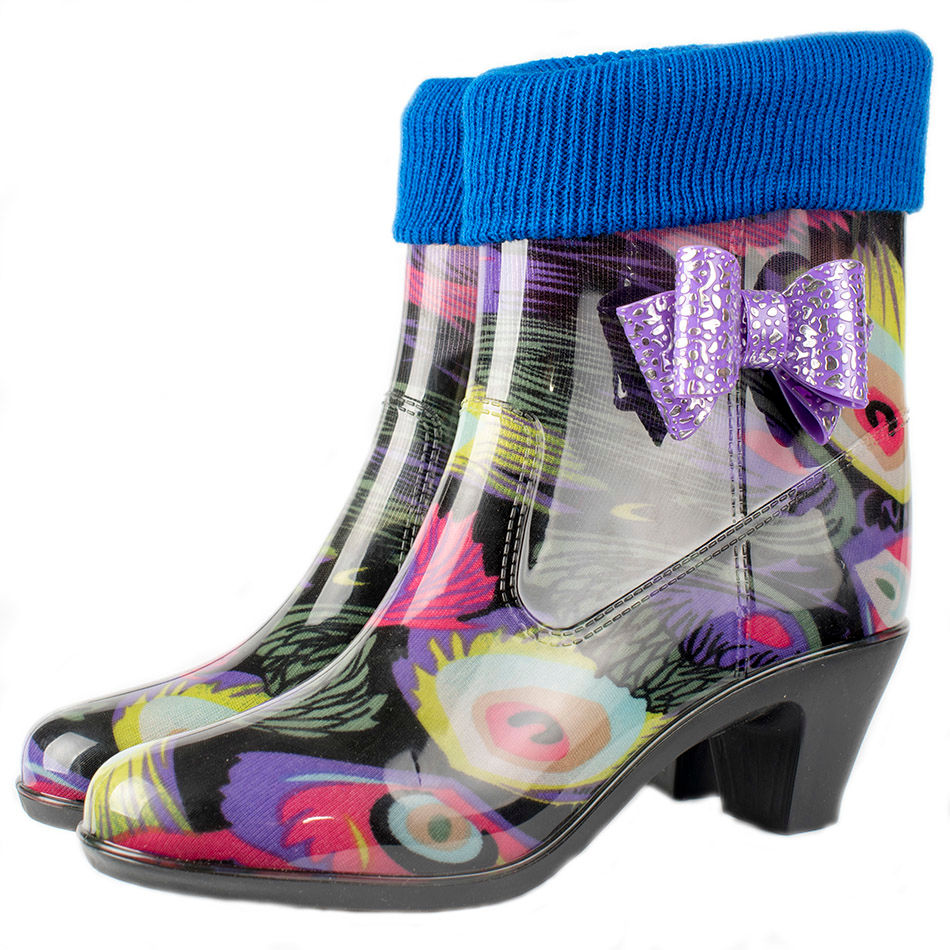 Полусапожки женские ПВХ разноцветные с манжетой, утепленные