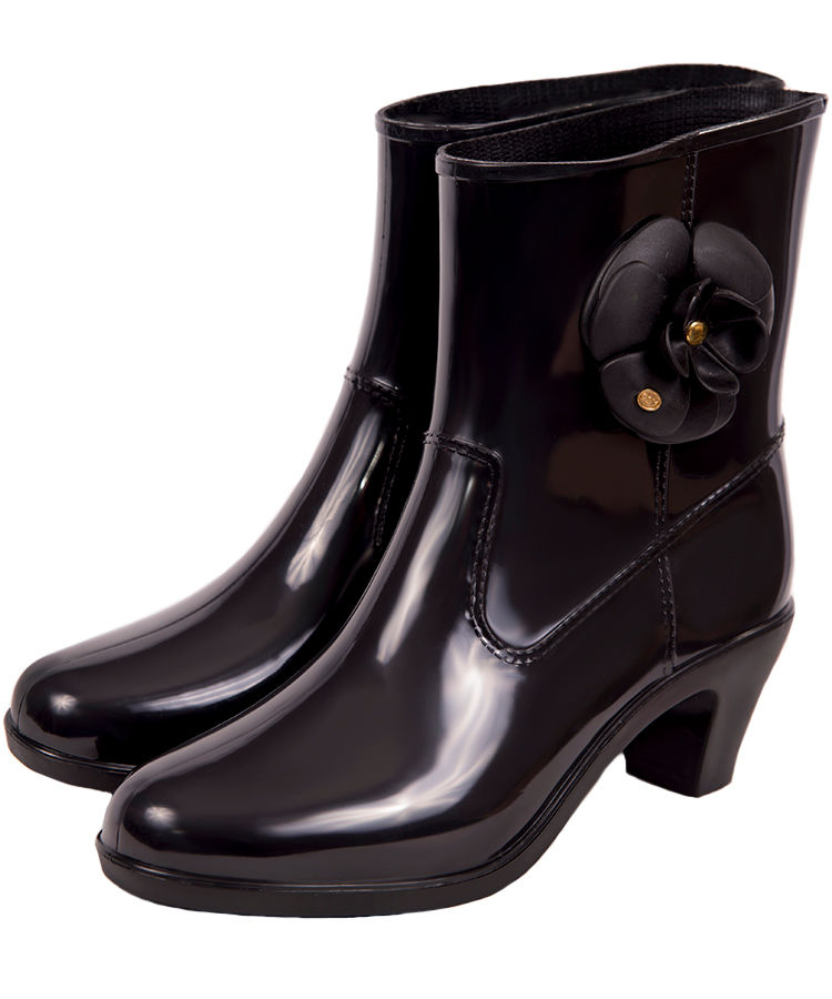 Полусапожки женские ПВХ однотонные с розой, утепленные