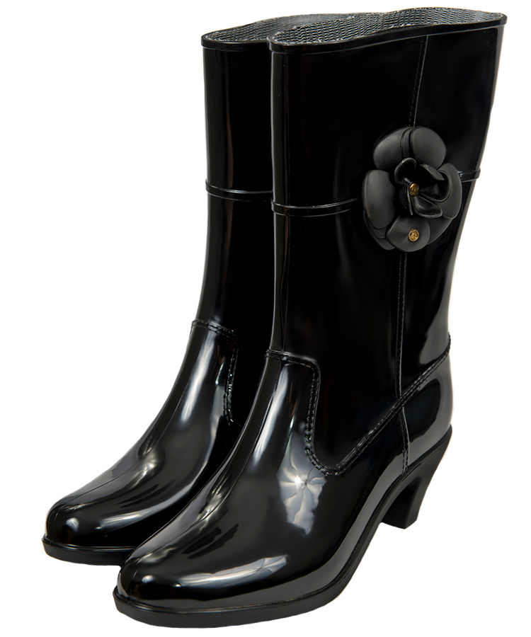 Сапоги женские ПВХ однотонные  с розой, утепленные