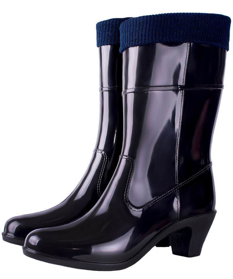 Сапоги женские ПВХ однотонные на каблуке с трикотажной манжетой, утепленные