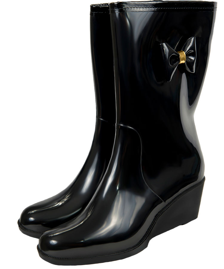 Сапоги женские ПВХ однотонные на танкетке с бантом, на молнии, утепленные
