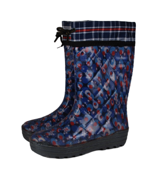 Сапоги подростковые ПВХ разноцветные с текстильной надставкой, утепленные