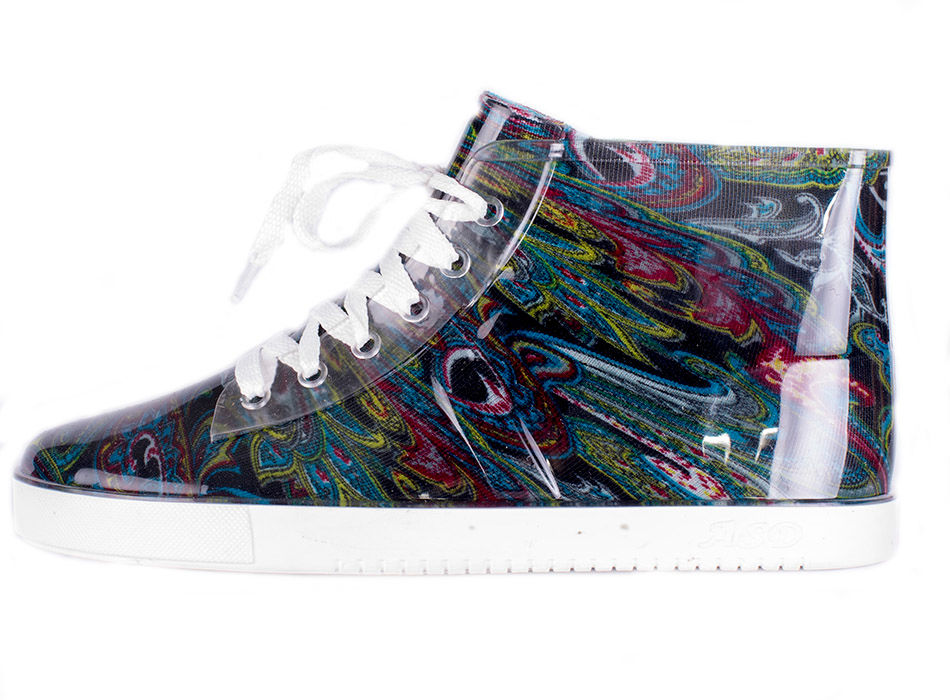 Полуботинки женские ПВХ разноцветные на шнуровке, утепленные