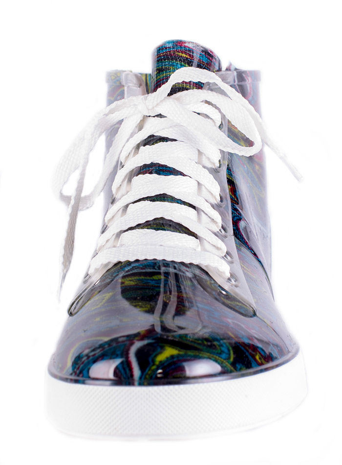 Полуботинки женские ПВХ разноцветные на шнуровке, утепленные