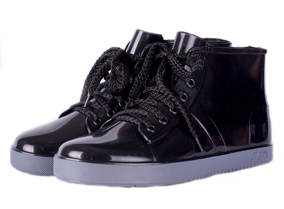 Полуботинки женские ПВХ однотонные на шнуровке,  утепленные