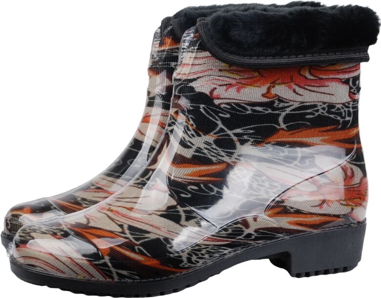 Полусапожки женские из ПВХ разноцветные, со съемным чулком и меховой опушкой