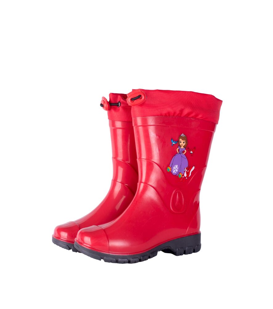 Сапоги детские из ПВХ однотонные  с наклейкой с надставкой с фиксатором, со съемным чулком