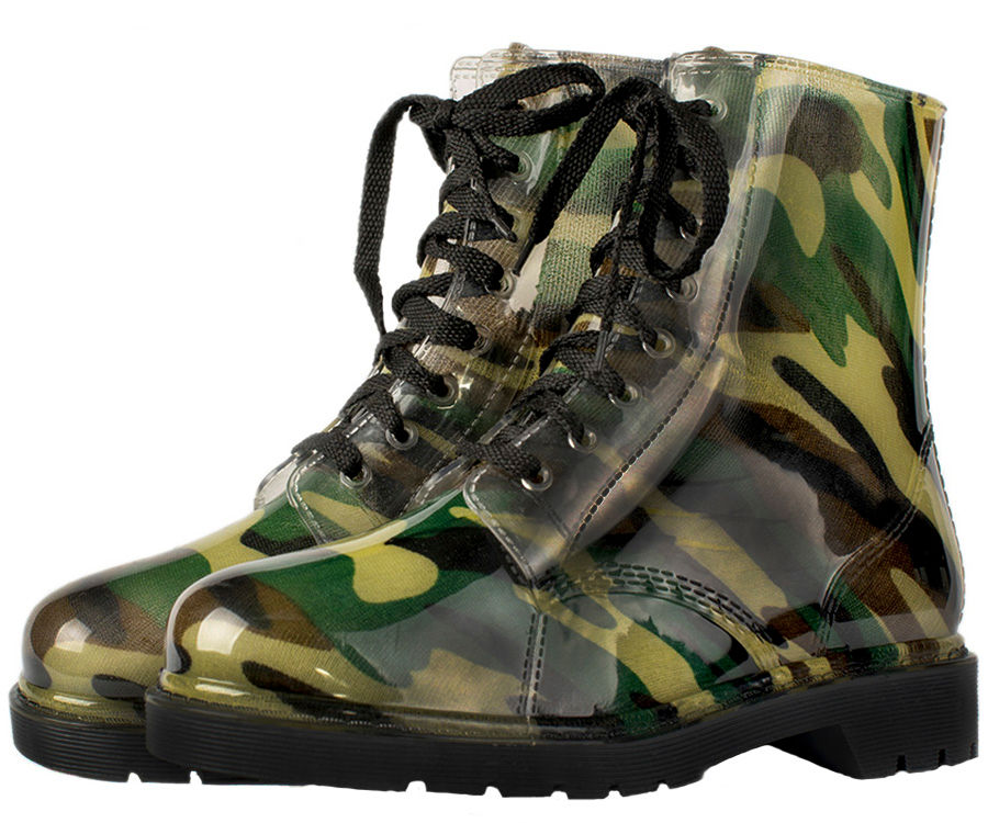 Ботинки подростковые ПВХ камуфлированные на шнуровке, утепленные