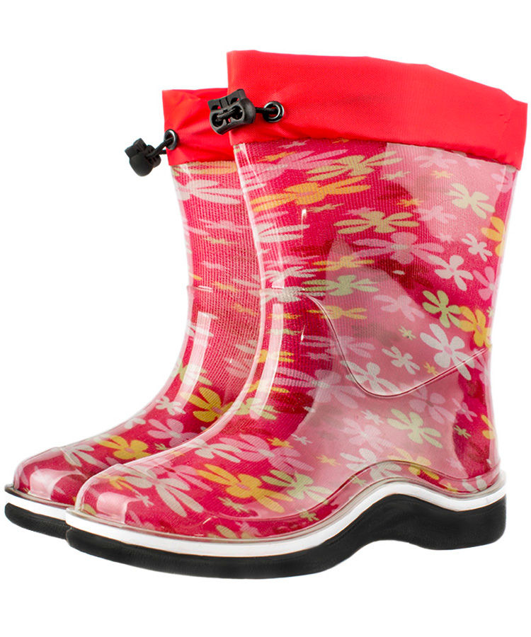 Сапожки детские ПВХ разноцветные с двухцветной подошвой, с текстильной надставкой, с фиксатором