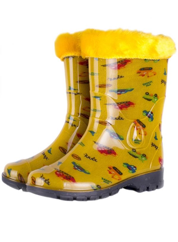 Сапоги подростковые ПВХ разноцветные с меховой опушкой, утепленные