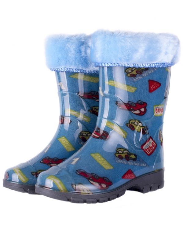 Сапоги детские ПВХ разноцветные с меховой опушкой, утепленные