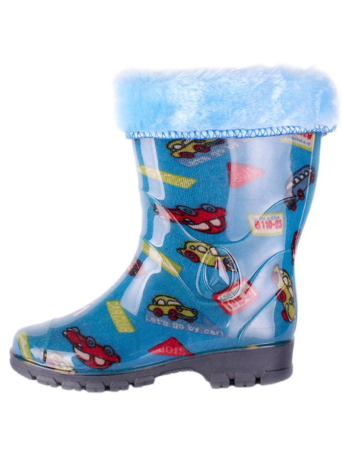 Сапоги детские ПВХ разноцветные с меховой опушкой, утепленные
