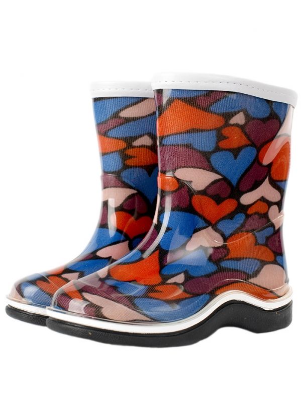Сапожки детские ПВХ разноцветные с двухцветной подошвой и окантовкой, утепленные