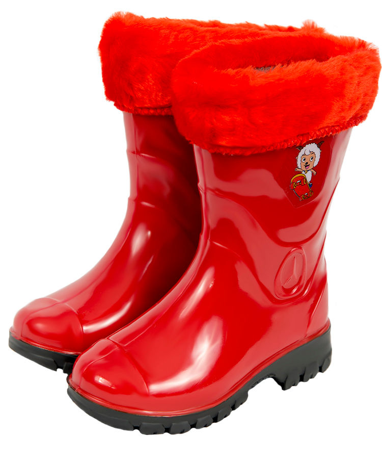 Сапоги детские ПВХ однотонные с наклейкой. с меховой опушкой, утепленные