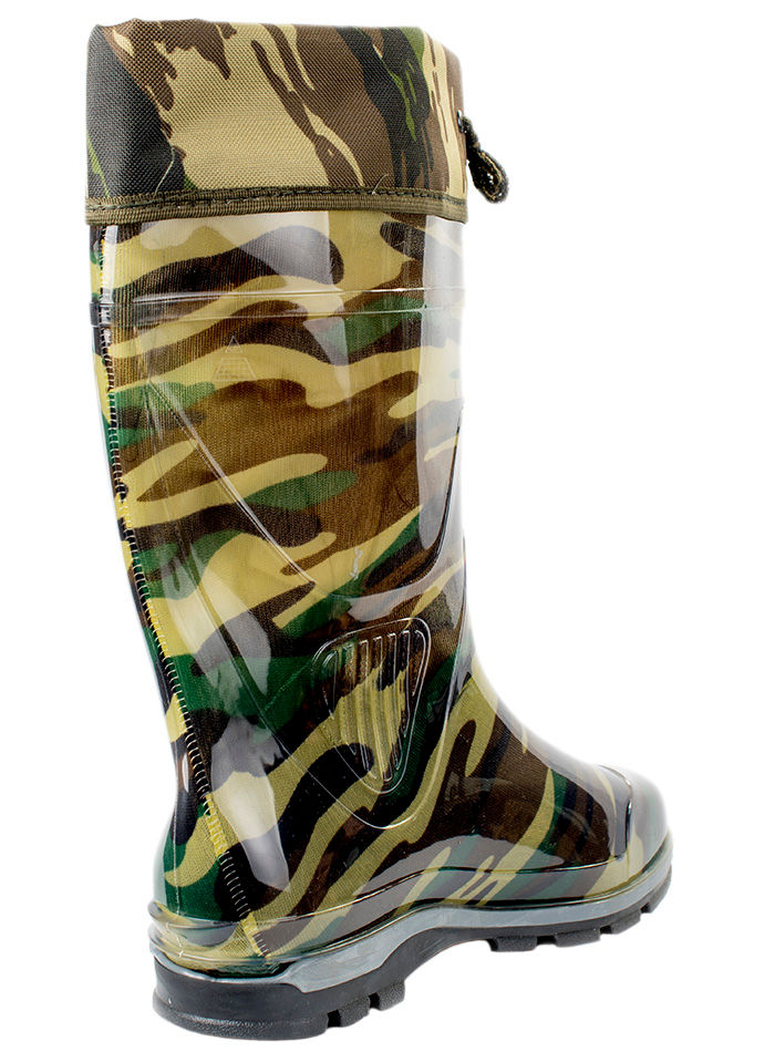 Сапоги мужские ПВХ средние камуфлированные с надставкой,  утепленные