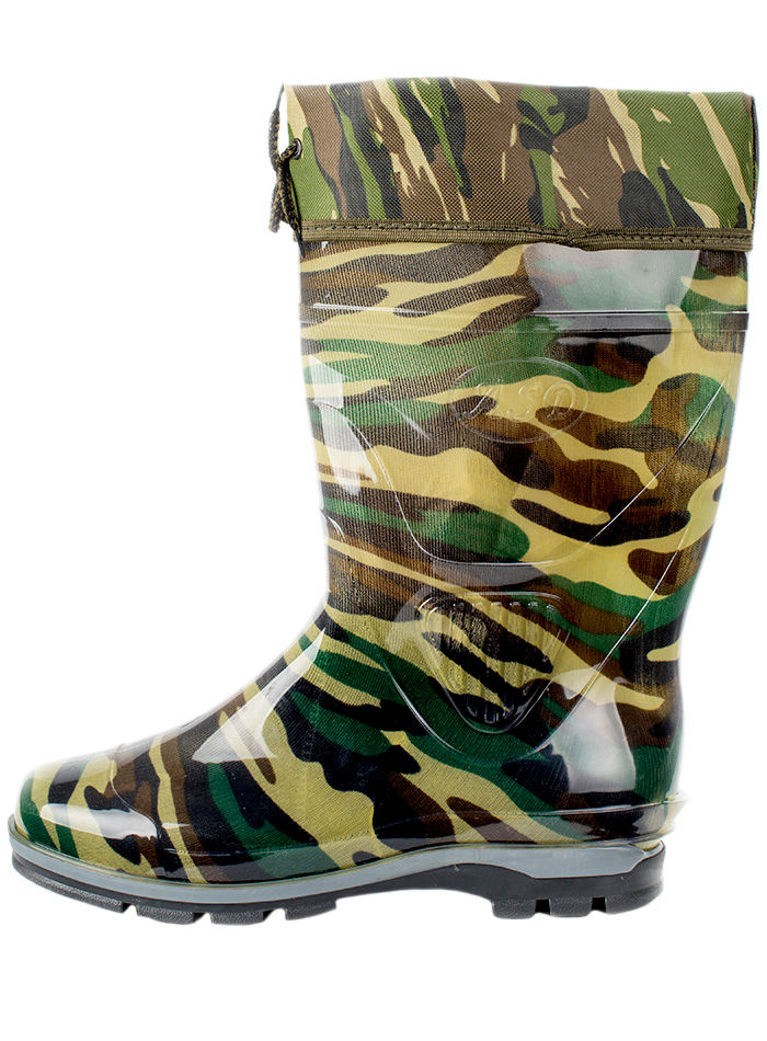 Сапоги мужские ПВХ средние камуфлированные с надставкой,  утепленные